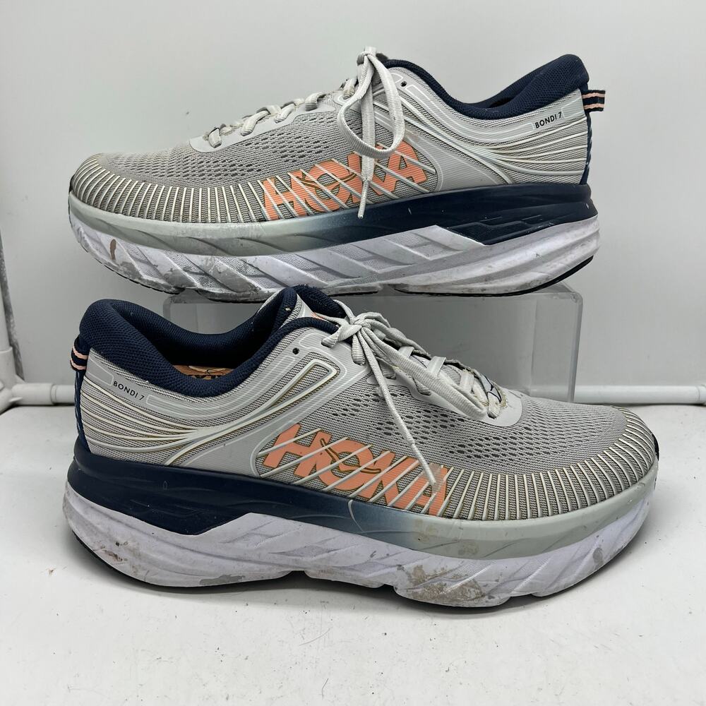 Hoka One One Bondi 7 Shoes Womens 10.5 Gray Running Sneakers *stains
